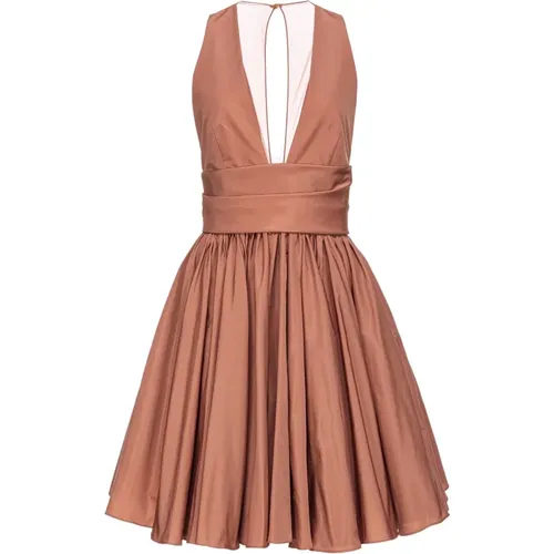 Sleeveless Taffeta Dress with V-Neck and Circle Skirt , female, Sizes: 2XS, S, M, L, XS - pinko - Modalova
