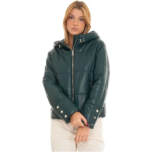 Quilted Faux Leather Hooded Jacket , female, Sizes: XS, L, S - Liu Jo - Modalova