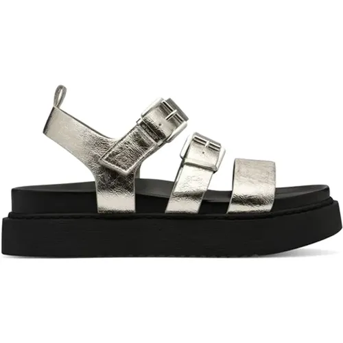 Flat Sandals, female, , Size: 6 US Modern Grey Sandals with Double Buckle Adjustment - tamaris - Modalova