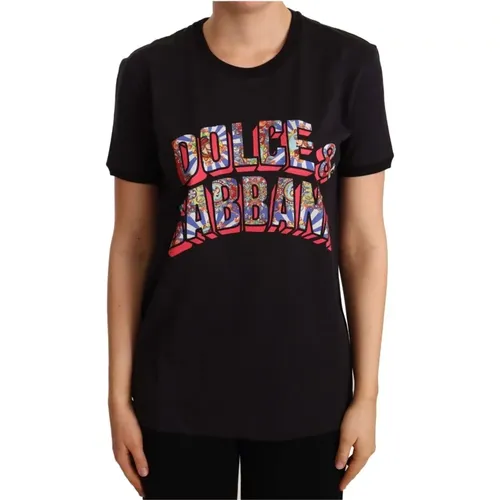 Schwarzes Logo-Print T-Shirt , Damen, Größe: M - Dolce & Gabbana - Modalova