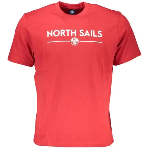 Rotes Baumwoll-Crew-Neck T-Shirt , Herren, Größe: L - North Sails - Modalova