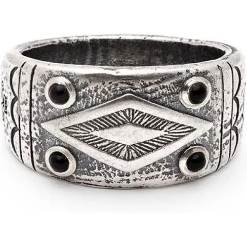 Engraved Vintage Silver Ring with Matte Onyx , Herren, Größe: 60 MM - Nialaya - Modalova