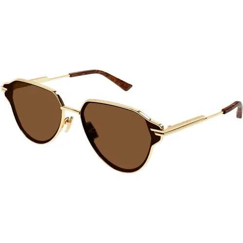 Gold/Braune Sonnenbrille , unisex, Größe: 63 MM - Bottega Veneta - Modalova