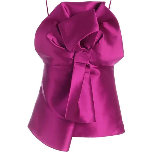 Fuchsia Silk Blend Maxi Bow Top , female, Sizes: M - alberta ferretti - Modalova