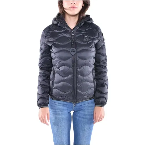 Gepolsterte Kapuzensteppjacke , Damen, Größe: M - Blauer - Modalova