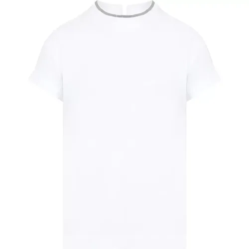 Cotton T-Shirt with Pearls , female, Sizes: S - BRUNELLO CUCINELLI - Modalova