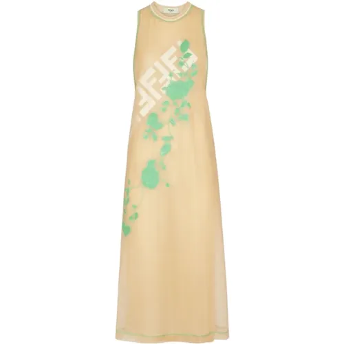 Green Floral Organza Dress , female, Sizes: S - Fendi - Modalova