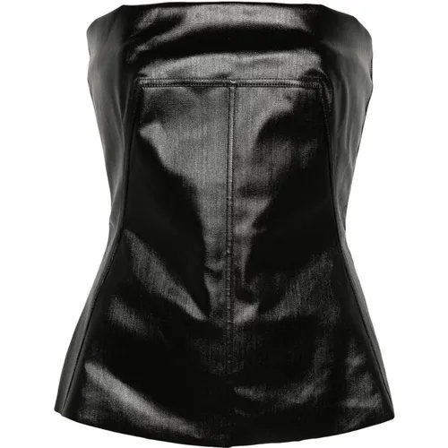 Bustier-Top aus beschichtetem Denim Schwarz , Damen, Größe: L - Rick Owens - Modalova