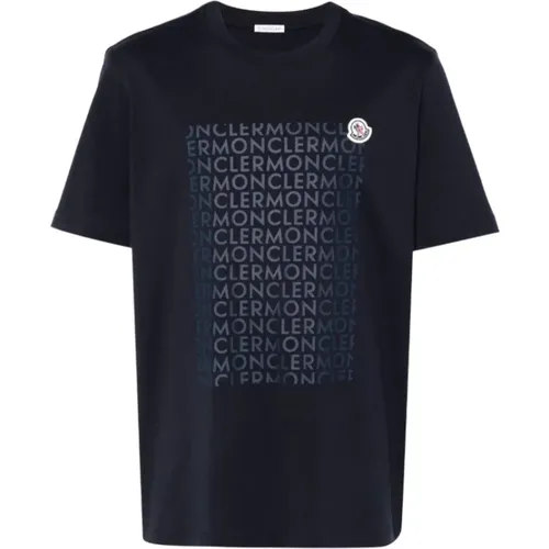 Blau Logo Print T-Shirt , Herren, Größe: L - Moncler - Modalova