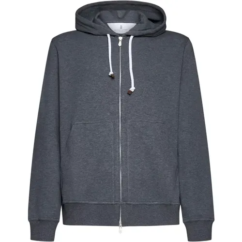 Hooded Zip Sweater Grey , male, Sizes: XS - BRUNELLO CUCINELLI - Modalova