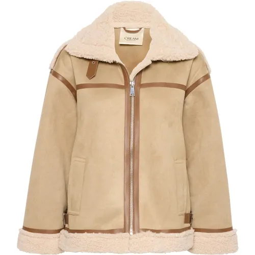 Aviator-Jacke mit Plüschkanten und Seitentaschen - Cream - Modalova