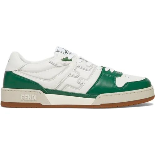 Leather Lace-up Sneakers with Green Details , male, Sizes: 8 UK, 7 UK, 6 UK - Fendi - Modalova