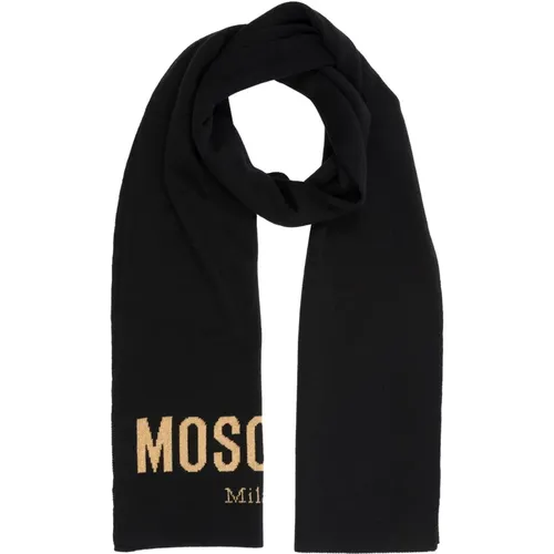 Winter Scarves, female, , Size: ONE SIZE Plain Wool Scarf with Logo Detail - Moschino - Modalova