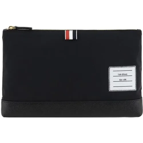 Wallets & Cardholders, male, , Size: ONE SIZE Top Zipper Pouch Bag with Leather Base - Thom Browne - Modalova