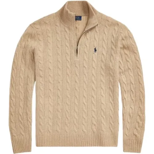 Turtlenecks, male, , Size: XL Twisted wool and cashmere half-zip sweater - Polo Ralph Lauren - Modalova