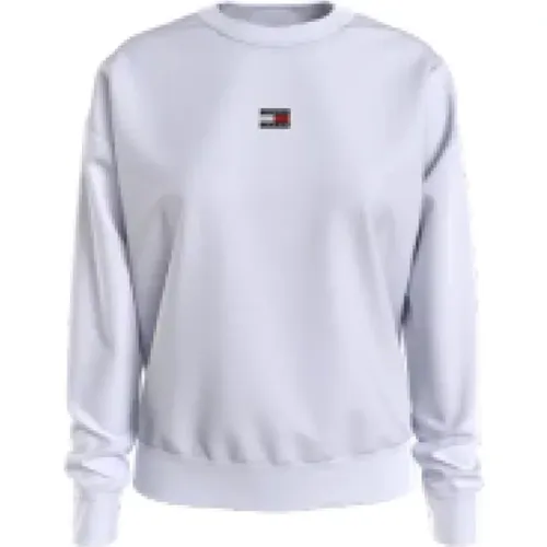 Weiße Sweatshirt mit Besticktem Logo , Damen, Größe: M - Tommy Hilfiger - Modalova