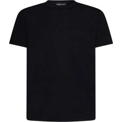 Schwarzes T-Shirt & Polo Kollektion AW24,Casual Baumwoll T-Shirt für Männer,Schwarzes Lyocell-Mix T-Shirt - Tom Ford - Modalova