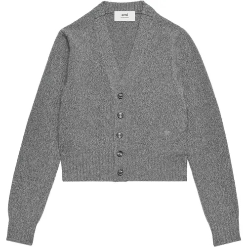 Grey Cashmere Cardigan , female, Sizes: L - Ami Paris - Modalova