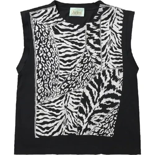 Zebra Print Ärmelloses T-Shirt , Herren, Größe: L - Aries - Modalova