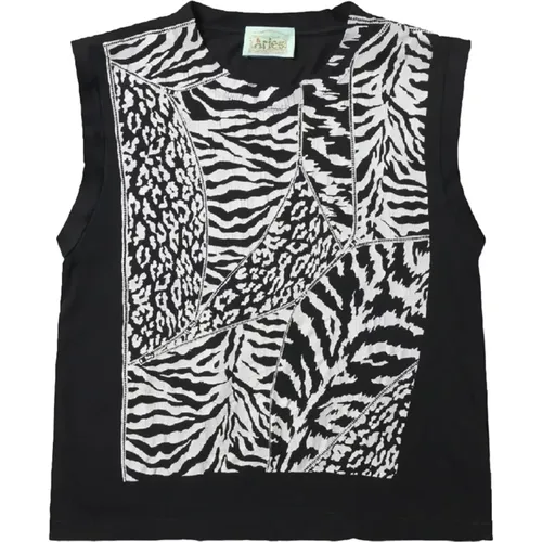 Zebra Print Ärmelloses T-Shirt , Herren, Größe: M - Aries - Modalova