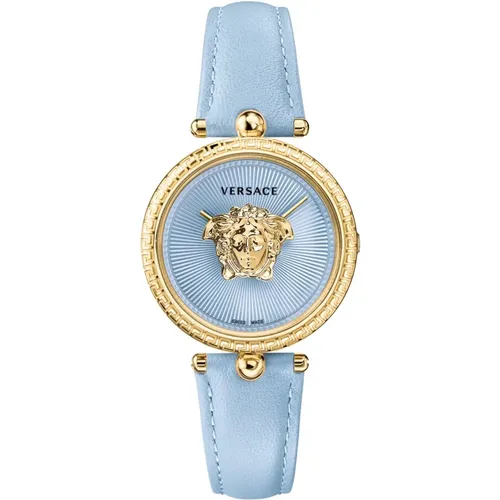 Watches, female, , Size: ONE SIZE Blue Leather Gold Steel Watch - Versace - Modalova