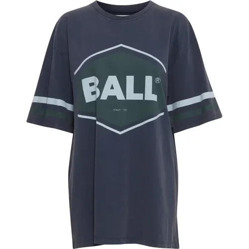 Sportliches Oversize Tee mit Gestreiftem Print , Damen, Größe: M - Ball - Modalova