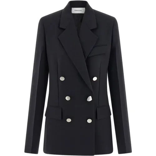 Blazers, female, , Size: 2XS Wool Double-Breasted Coat - Salvatore Ferragamo - Modalova