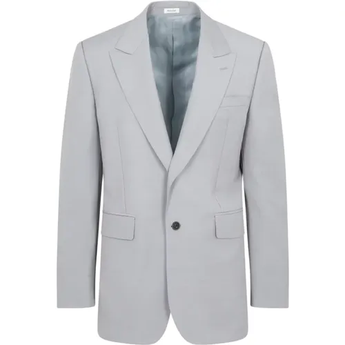 Blazers, male, , Size: L Grey Wool Mohair Jacket Ss23 - alexander mcqueen - Modalova