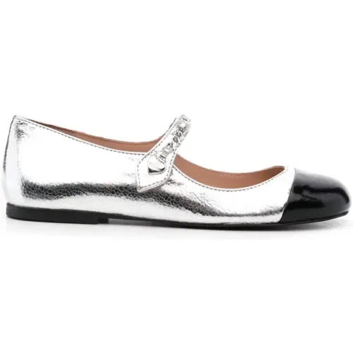 Flat Shoes with Metallic Detailing , female, Sizes: 4 UK - Love Moschino - Modalova