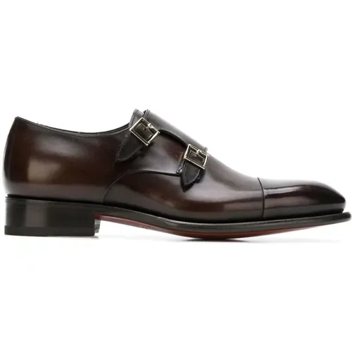 Dark Leather Monk Strap Shoes , male, Sizes: 6 UK, 7 UK - Santoni - Modalova