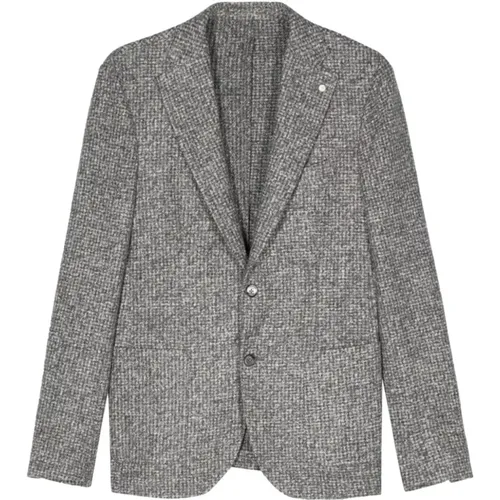 Blazers, male, , Size: XL Textured Grey Jacket Notched Lapels - Luigi Bianchi Mantova - Modalova