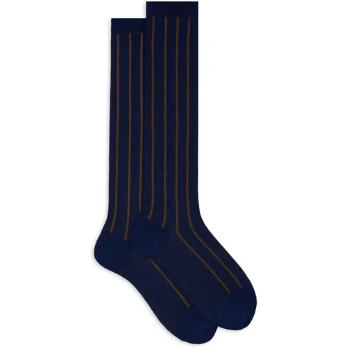 Damen lange blaue gestreifte Baumwollsocken , Damen, Größe: XS - Gallo - Modalova