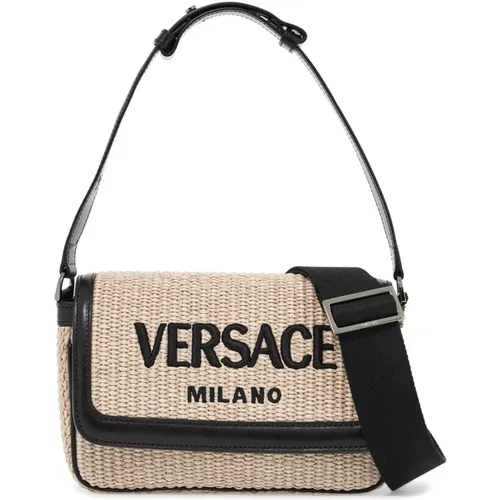 Milano Raffia Tasche mit Besticktem Logo - Versace - Modalova