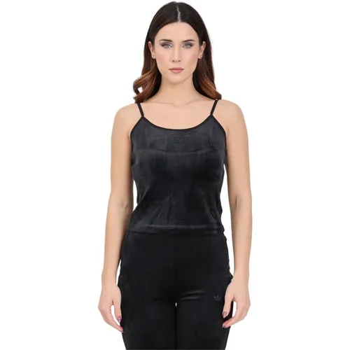 Damen Crushed Velvet Top mit Monochromen Streifen , Damen, Größe: L - adidas Originals - Modalova