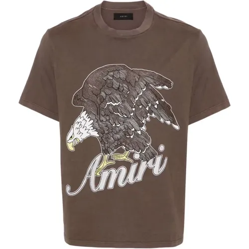 Braunes Baumwoll-Jersey T-Shirt mit Eagle Logo , Herren, Größe: S - Amiri - Modalova