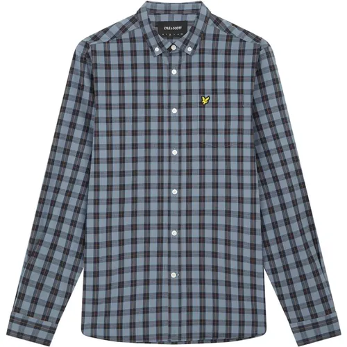 Check Poplin Shirt in Slate Dark Navy , male, Sizes: L, M, XL - Lyle & Scott - Modalova