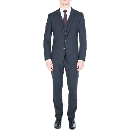 Navy Three Piece Suit - Classic Style , male, Sizes: L - Dolce & Gabbana - Modalova