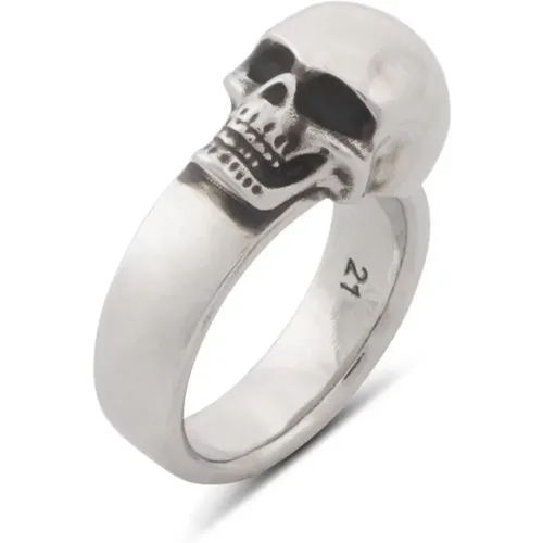 Rings, male, , Size: 60 MM Skull Logo Silver Ring Brass Italy - alexander mcqueen - Modalova