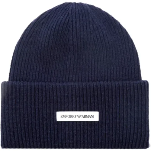 Beanies, unisex, , Size: L Navy Unisex Beanie with Logo - Emporio Armani - Modalova