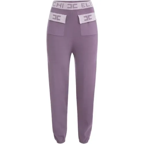 Soft Knit Jogger Pants, Violet - Size 42 , female, Sizes: M - Elisabetta Franchi - Modalova