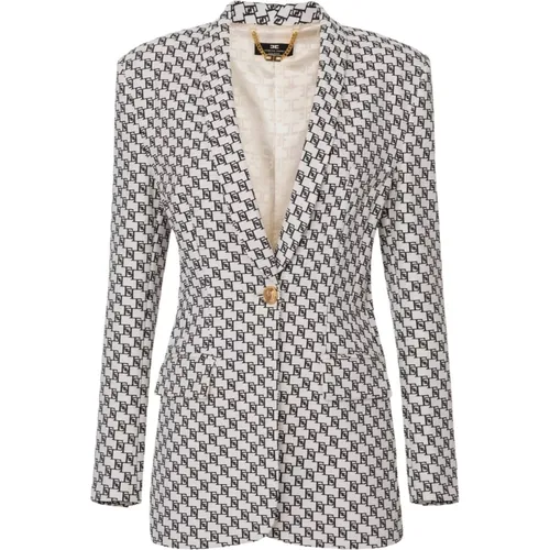 Blazers, female, , Size: M Logo Print Crepe Jacket - Elisabetta Franchi - Modalova