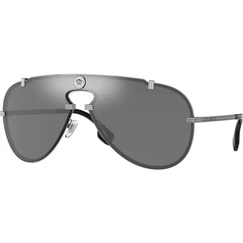 Ruthenium/Graue Sonnenbrille , Herren, Größe: 43 MM - Versace - Modalova