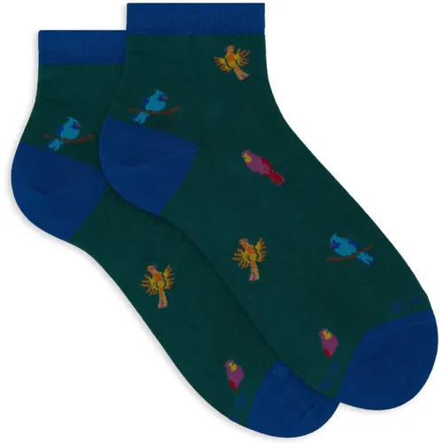 Superkurze grüne Baumwollsocken für Damen mit Specht-Motiv , Damen, Größe: S - Gallo - Modalova