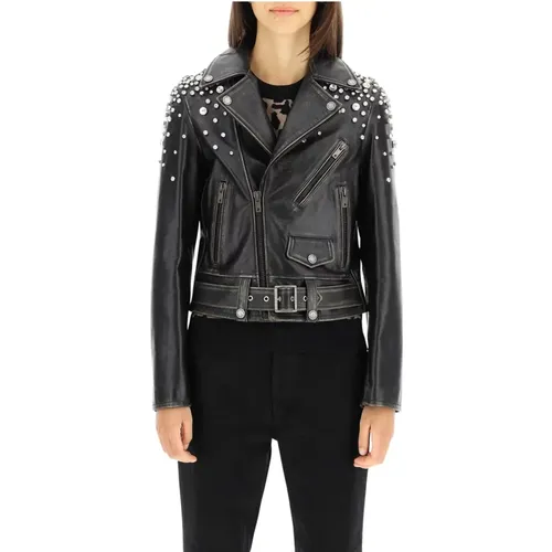Crystalized Leather Biker Jacket , female, Sizes: S - Golden Goose - Modalova