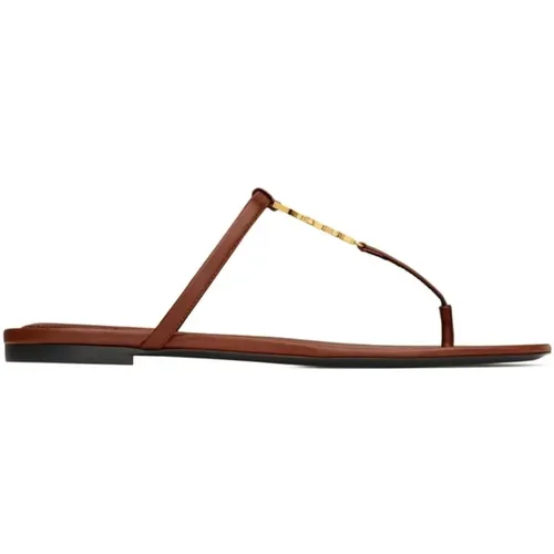 Flip Flops, female, , Size: 6 US Leather Flat Sandals with YSL Logo - Saint Laurent - Modalova