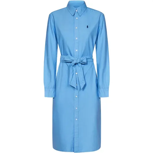 Hellblaues Hemdkleid mit Gürtel , Damen, Größe: M - Ralph Lauren - Modalova