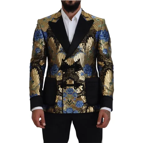 Blazers, male, , Size: S Floral Brocade Double Breasted Blazer - Dolce & Gabbana - Modalova