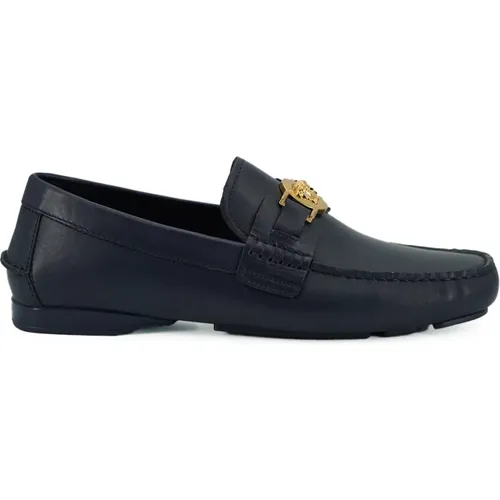 Navy Calf Leather Loafers , male, Sizes: 7 UK, 8 UK, 6 UK, 5 UK - Versace - Modalova