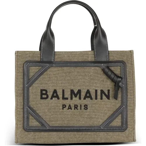 B-Army small canvas shopping bag with leather inserts , female, Sizes: ONE SIZE - Balmain - Modalova