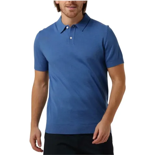 Blaues Strick-Polo-T-Shirt , Herren, Größe: L - Selected Homme - Modalova
